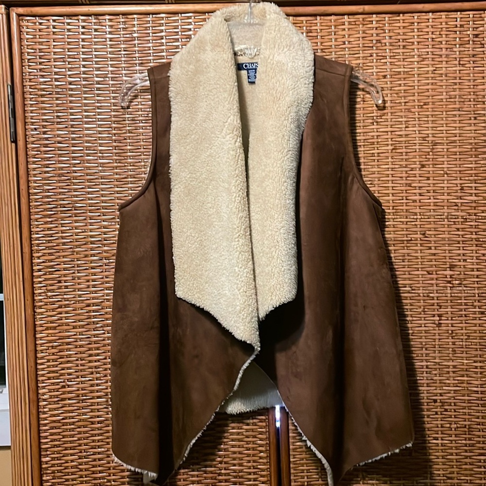 CHAPS faux suede and shearling vest NWOT size Small